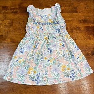 Girls floral bunny egg faux smocked dress size 5-6t